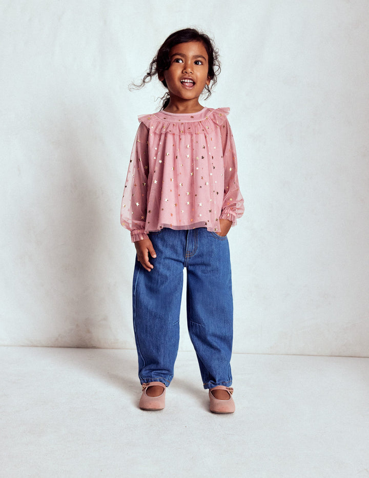 Tulle Party Top-Almond Pink Stars