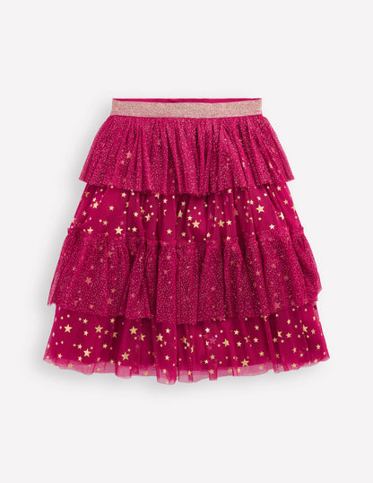 Tulle Ruffle Midi Skirt-Cherry Jam-4
