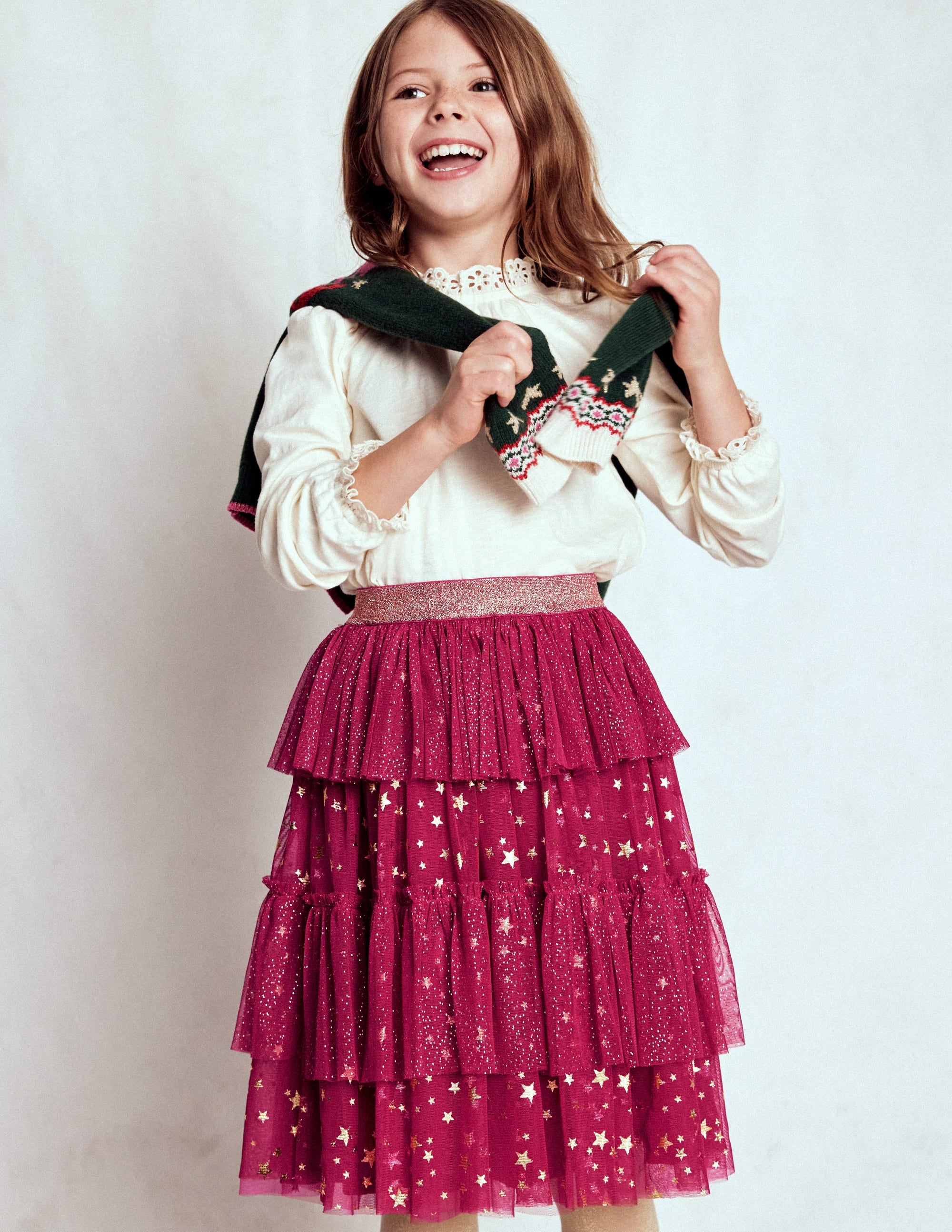 Tulle Ruffle Midi Skirt-Cherry Jam - Image 1