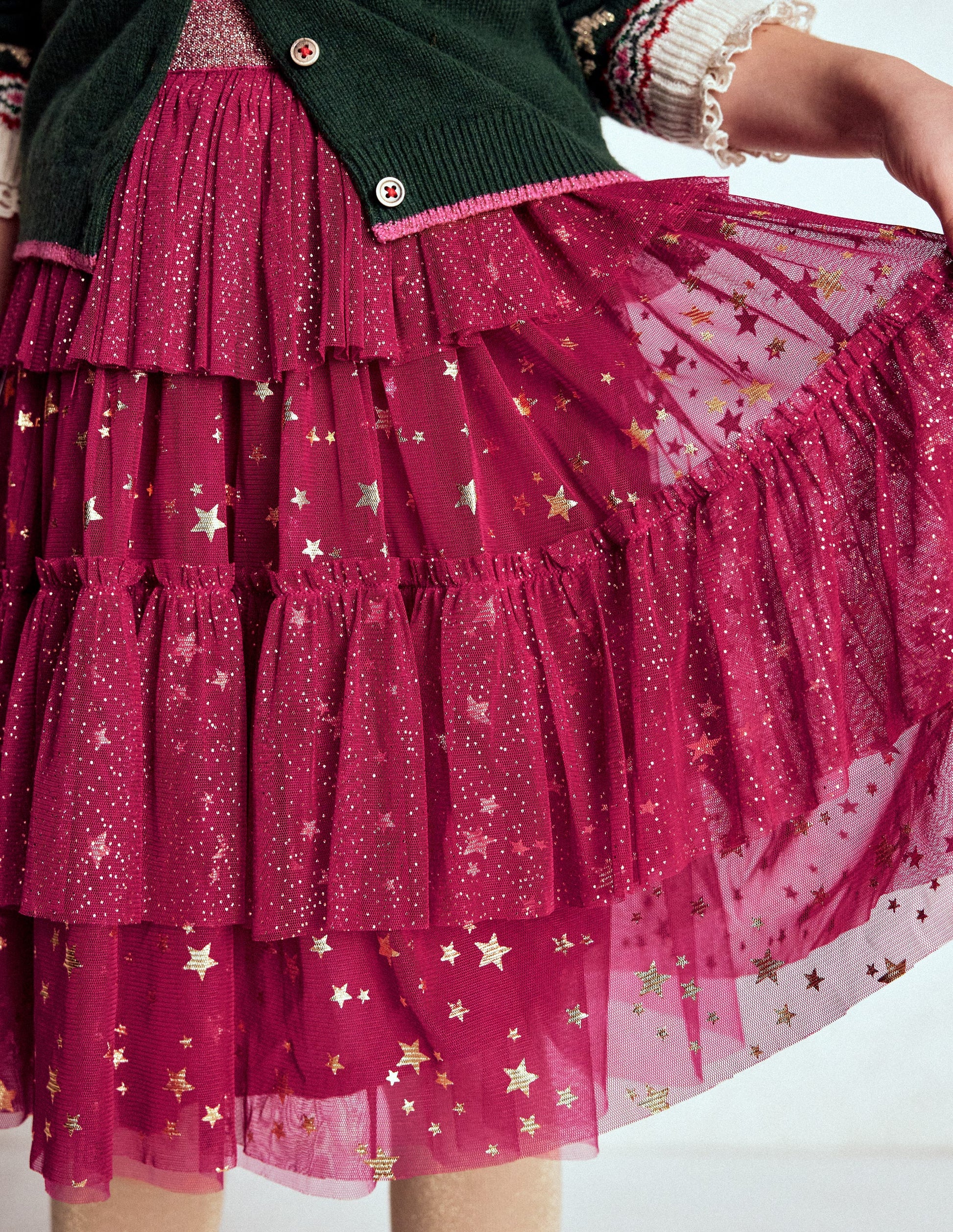 Tulle Ruffle Midi Skirt-Cherry Jam-2