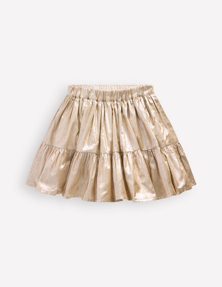 Metallic Tiered Skirt-Gold Metallic