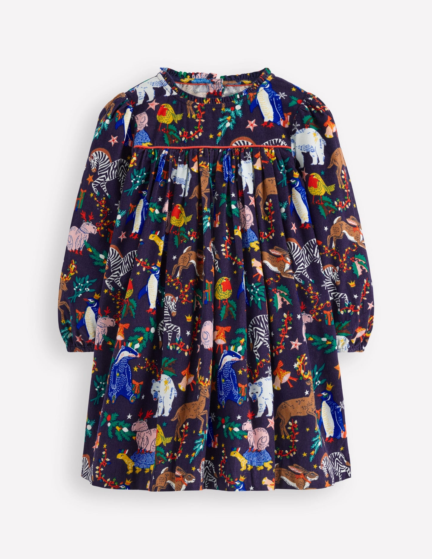 Ruffle Neck Woven Dress-College Navy Christmas Party