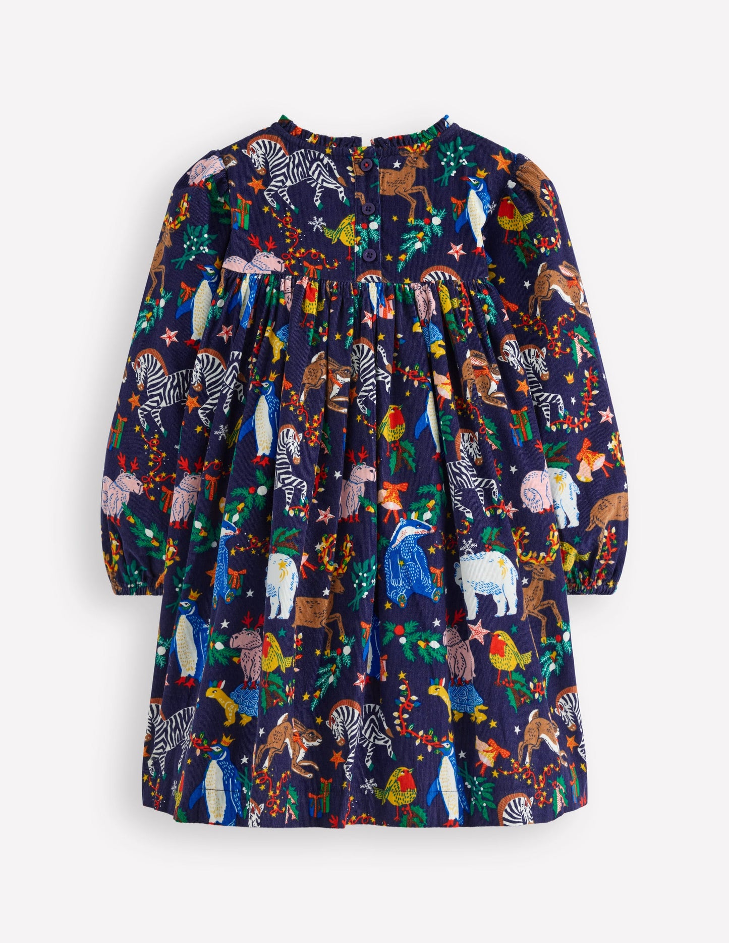 Ruffle Neck Woven Dress-College Navy Christmas Party