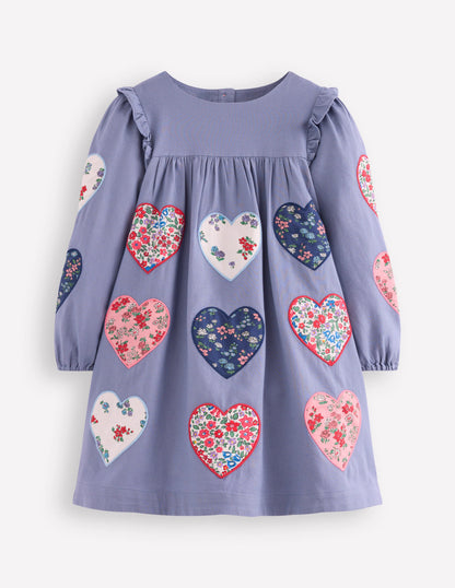 Heart Appliqué  Dress-Dusty Blue Hearts-2