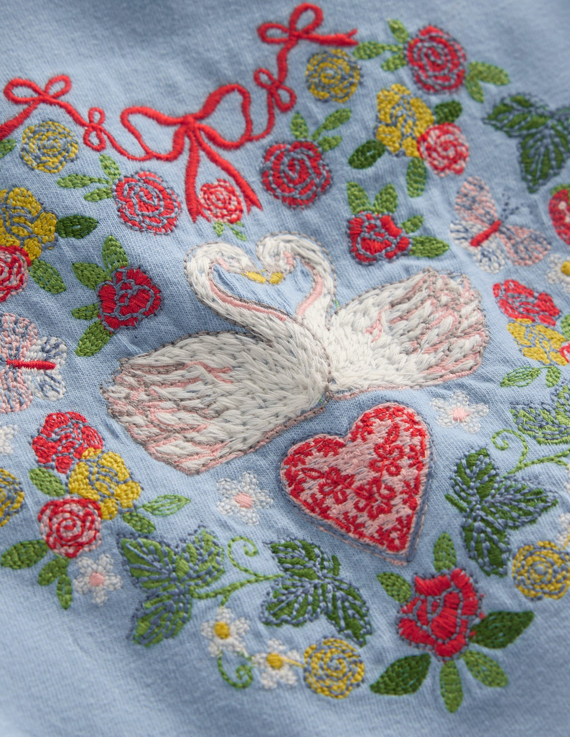 Frill Sleeve Appliqué T-shirt-Blue Lovebirds-3