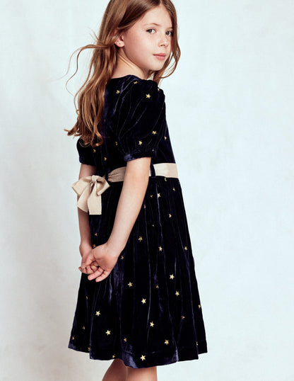 Velvet Party dress-College Navy Gold Stars-1