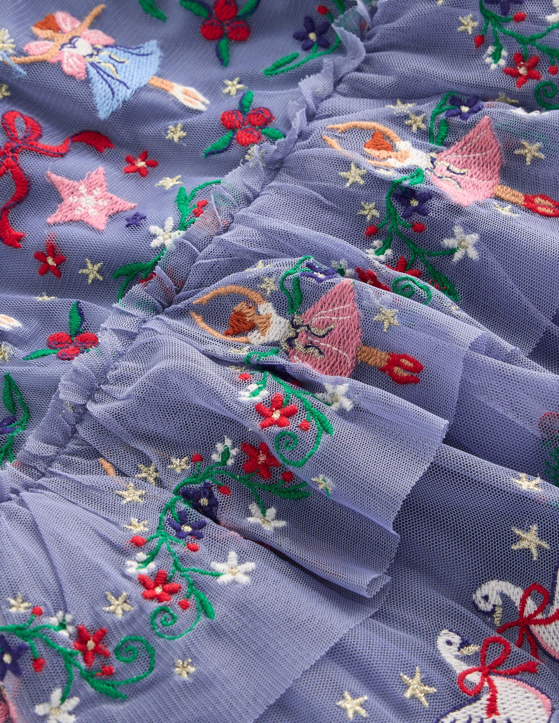 Embroidered Tulle Ruffle Dress-Stormbolt Blue Embroidery-4