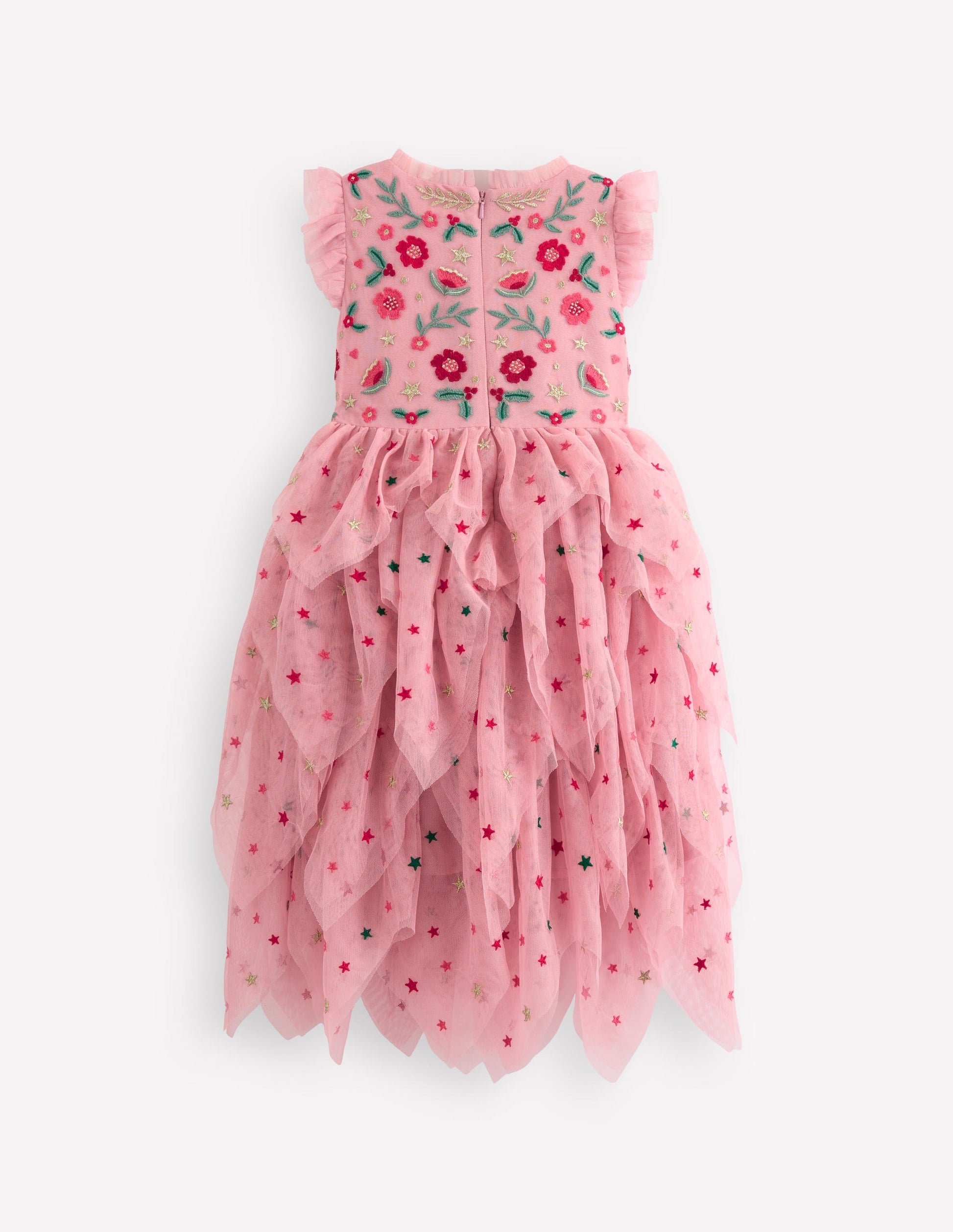 Tiered Tulle Party Dress-Vintage Pink Embroidery-3