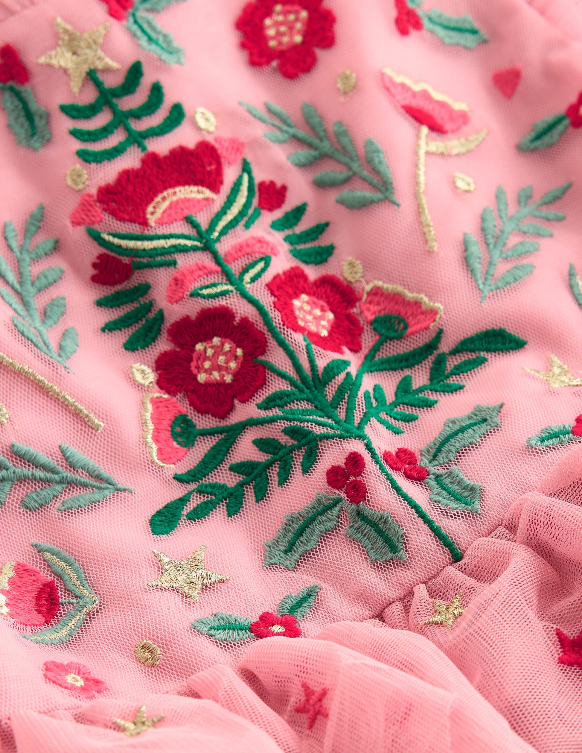 Tiered Tulle Party Dress-Vintage Pink Embroidery-4