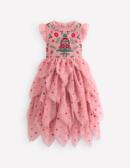 Tiered Tulle Party Dress-Vintage Pink Embroidery-2