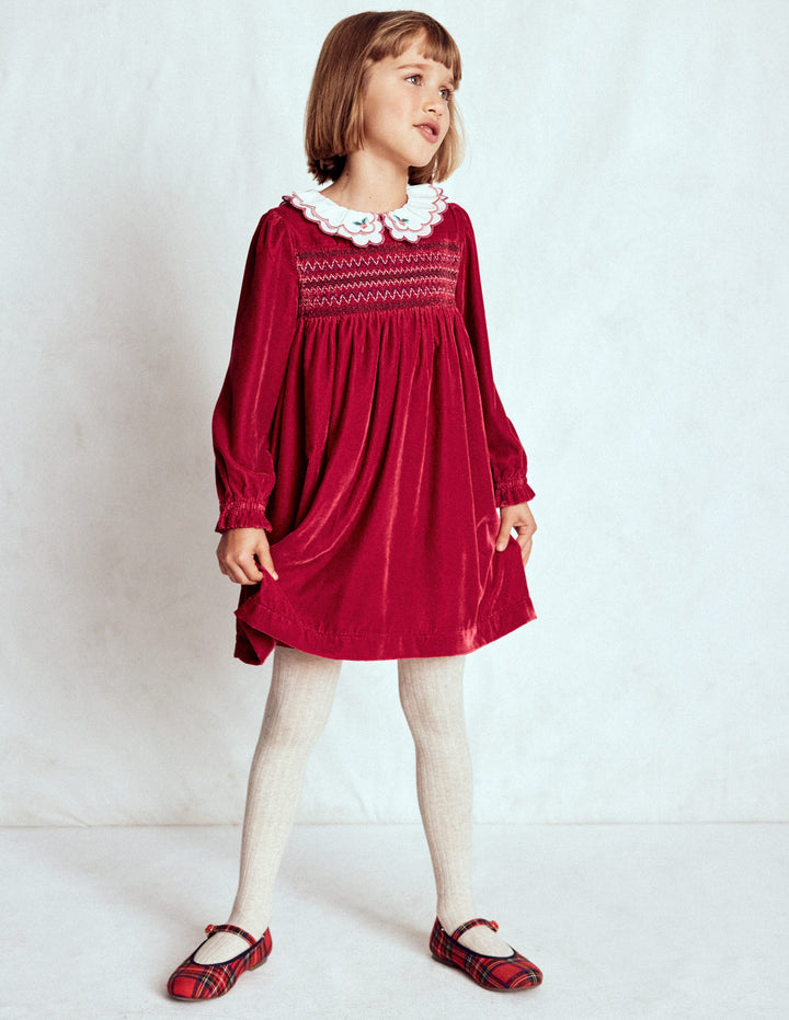 Cosy Collar Detail Smock Dress-Carmine Red
