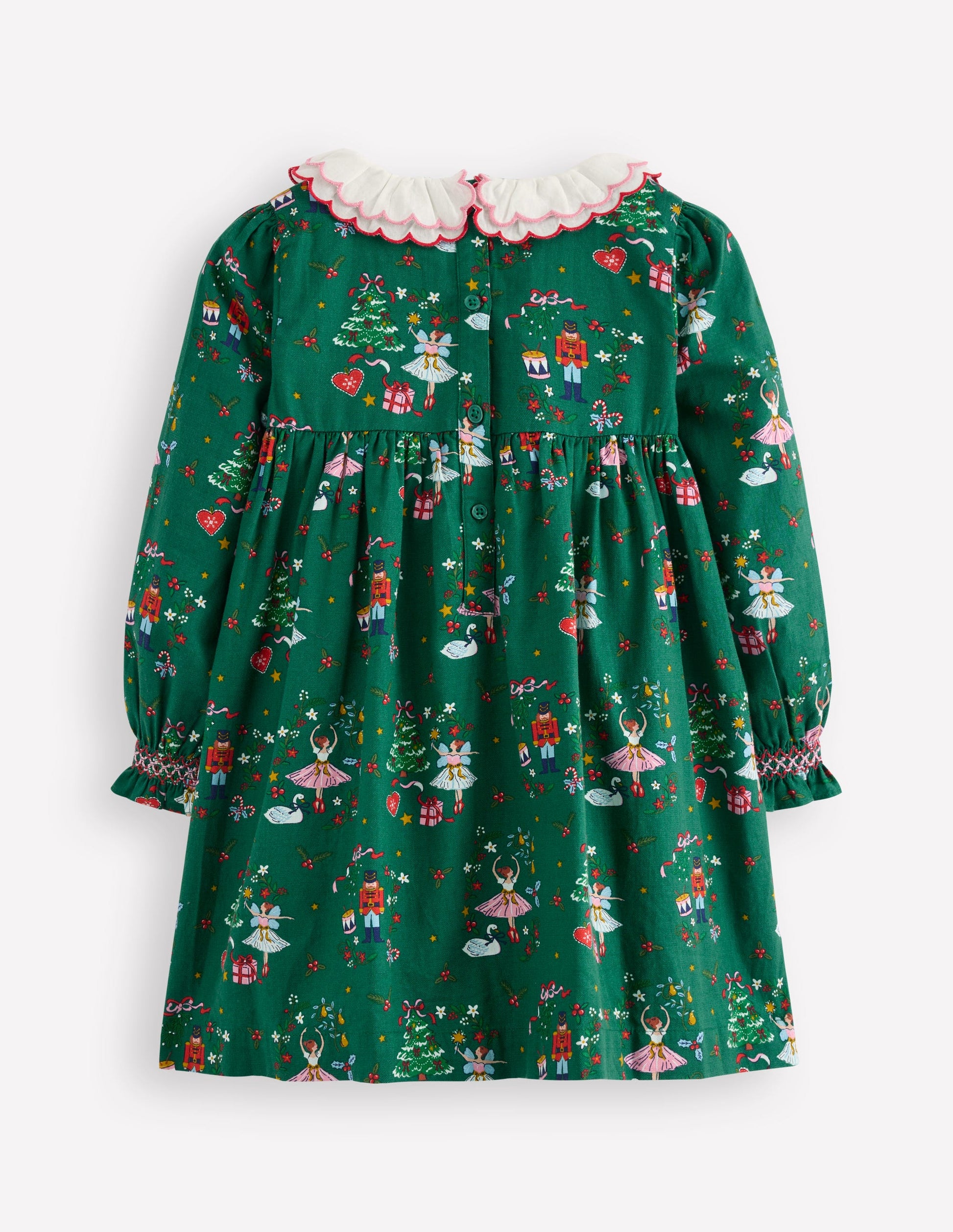 Cosy Collar Detail Smock Dress-Alpine Green Nutcracker-3