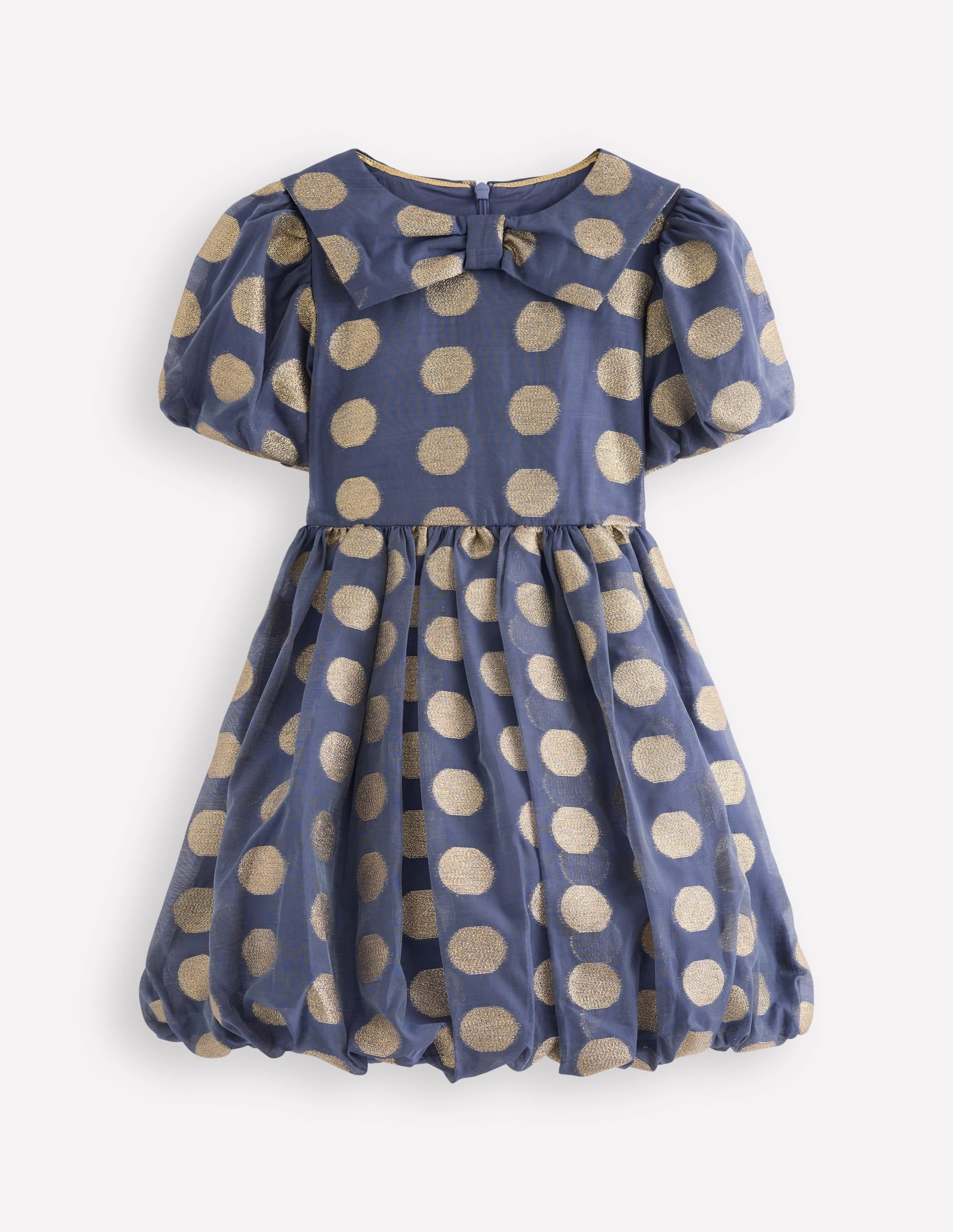 Bubble Hem Party Dress-College Navy Gold Spot - Image 5