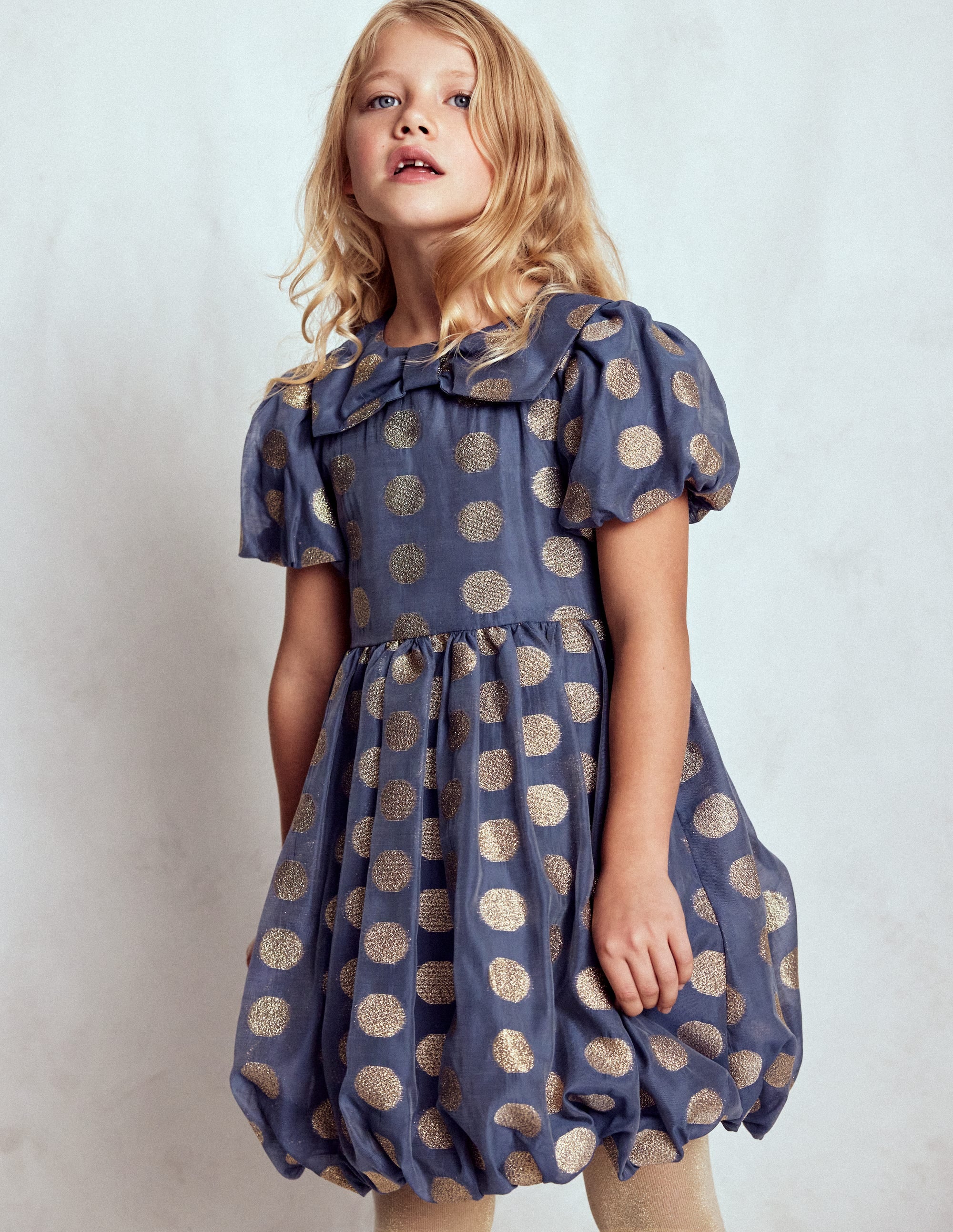Bubble Hem Party Dress-College Navy Gold Spot - Image 1