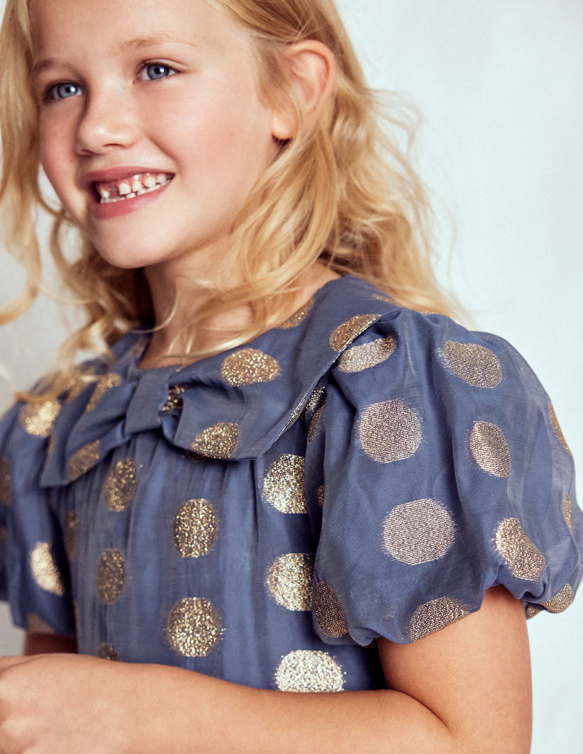 Bubble Hem Party Dress-College Navy Gold Spot - Image 2