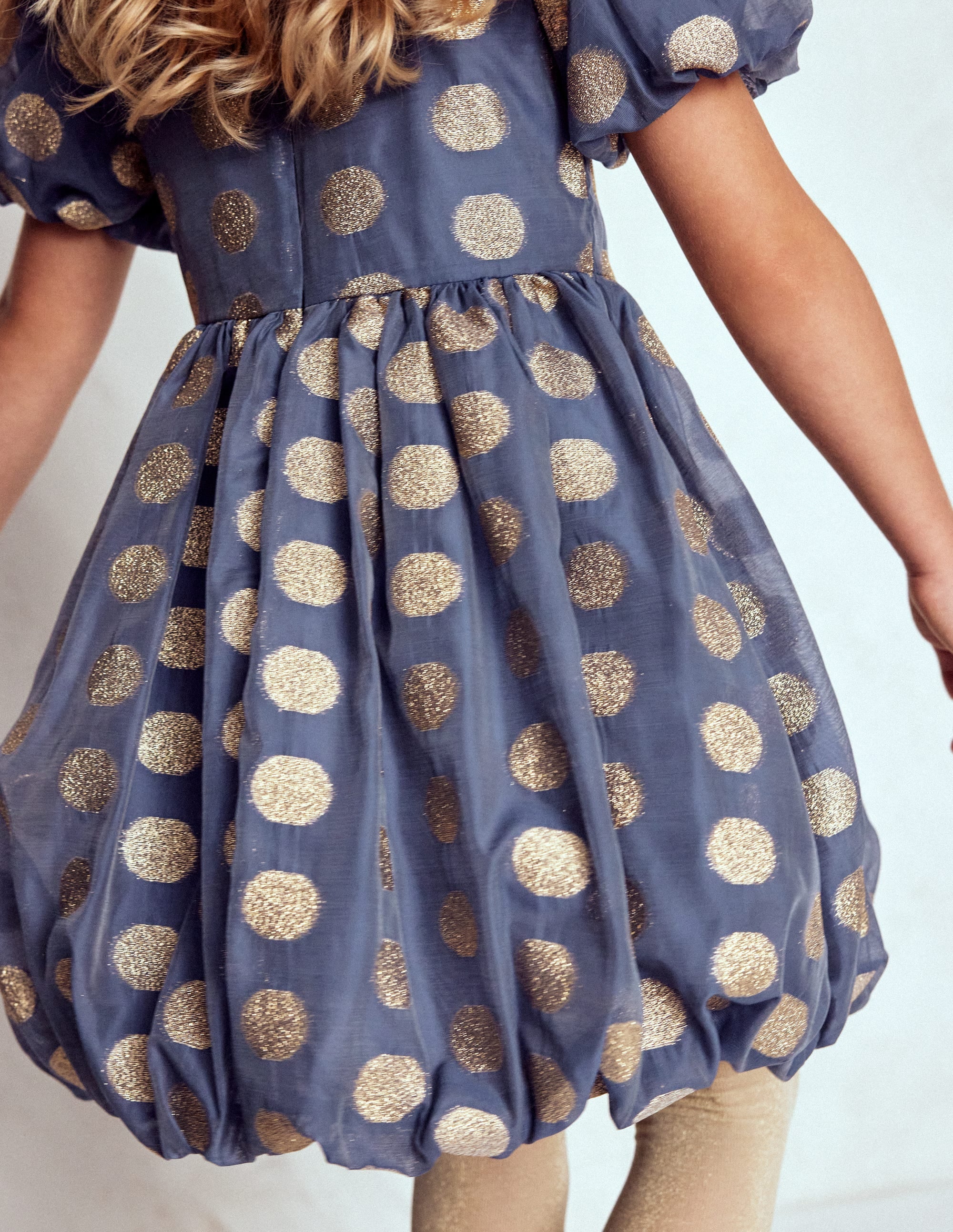 Bubble Hem Party Dress-College Navy Gold Spot - Image 4