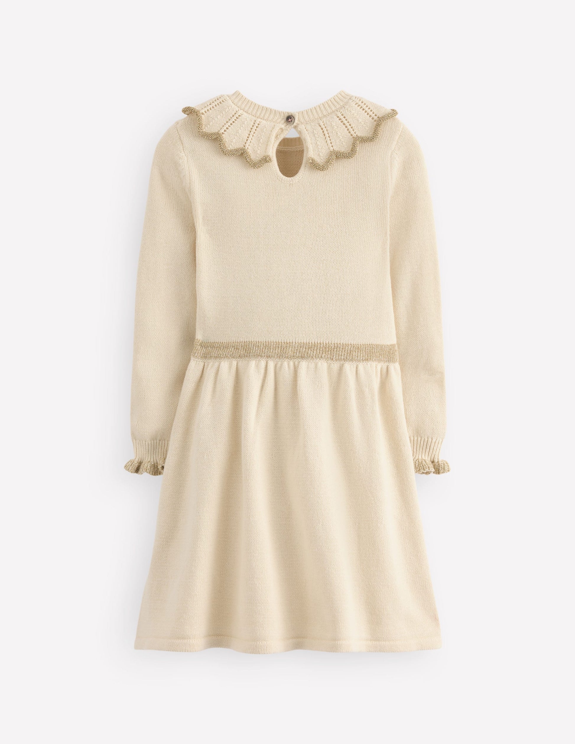 Pretty Collared Knitted Dress-Soft Ivory-2