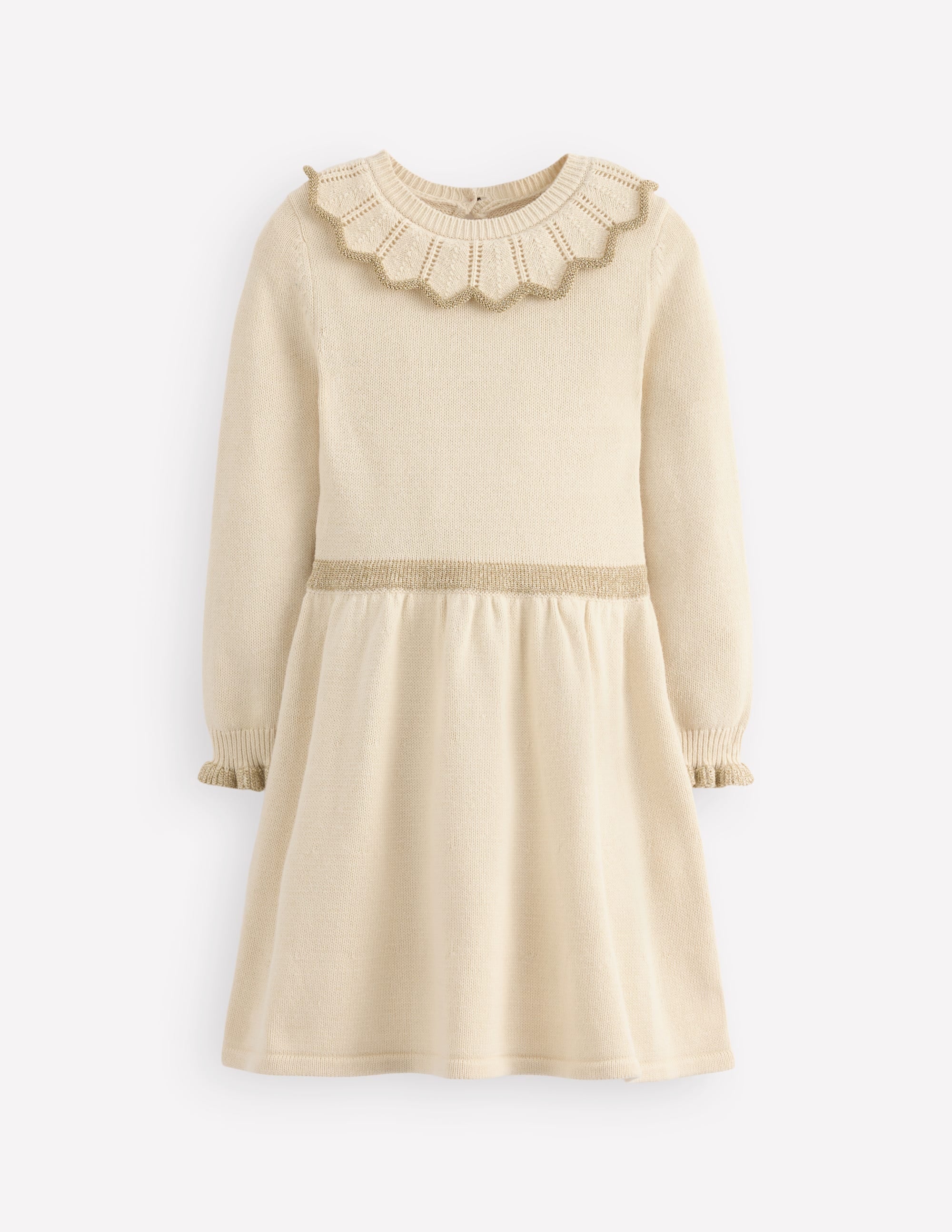 Pretty Collared Knitted Dress-Soft Ivory - Image 1