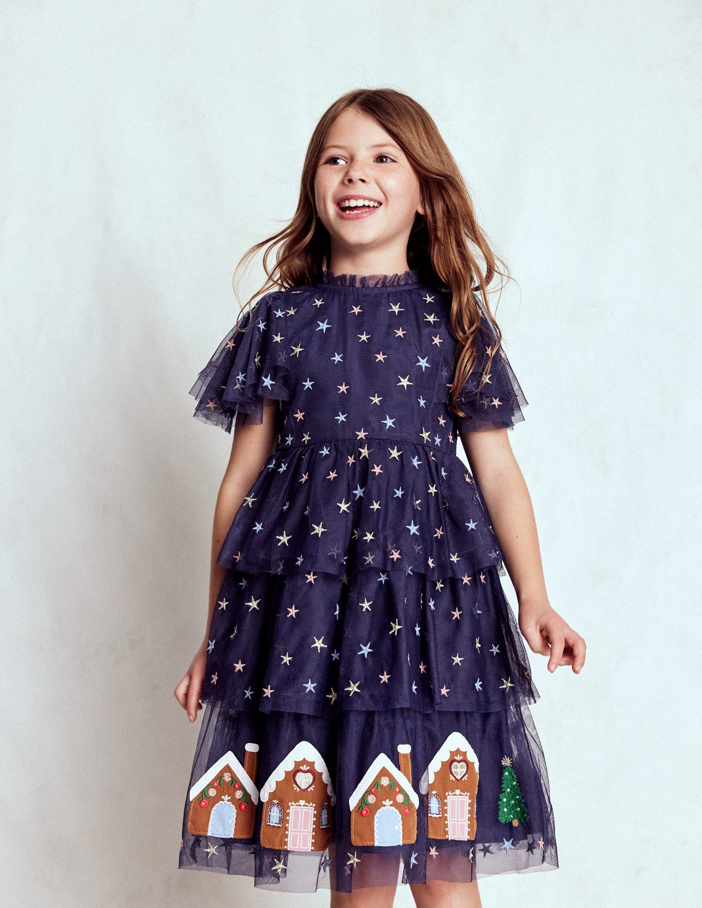 Tulle Tiered Gingerbread Dress-Medieval Blue