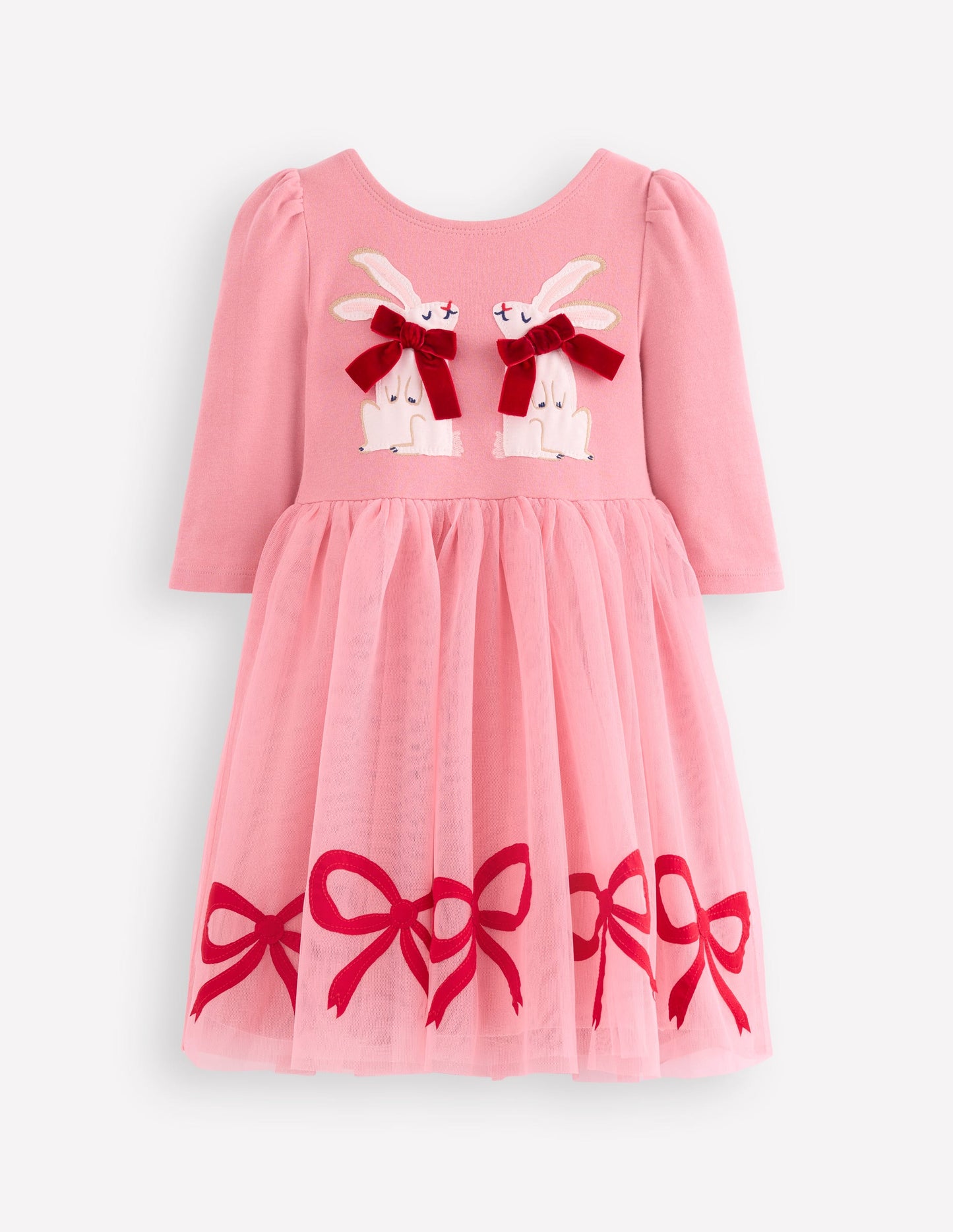 Appliqué Tulle Dress-Bubblegum Pink Bunnies