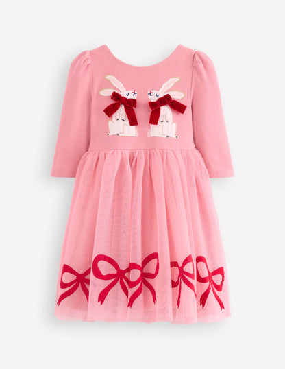 Appliqué Tulle Dress-Bubblegum Pink Bunnies-3