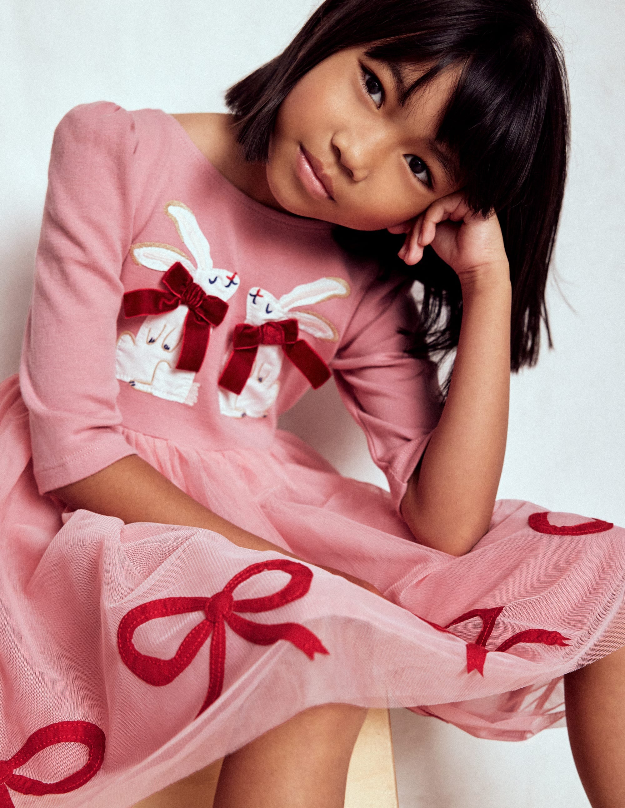 Appliqué Tulle Dress-Bubblegum Pink Bunnies - Image 1