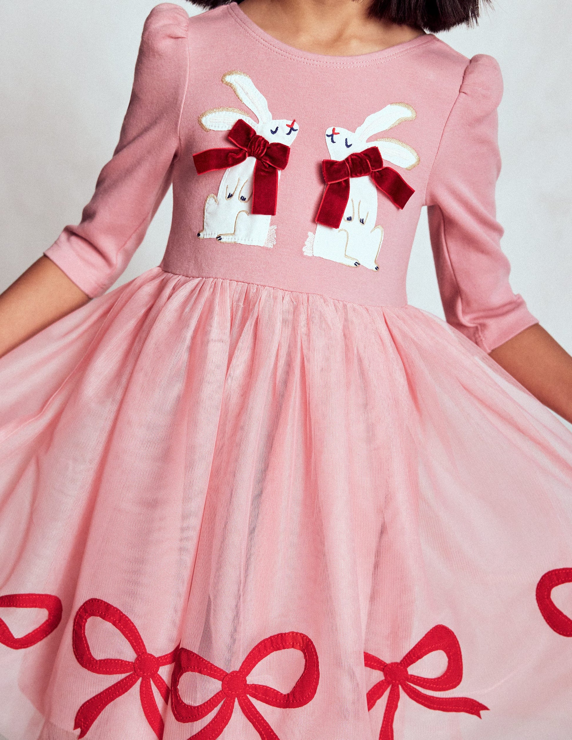 Appliqué Tulle Dress-Bubblegum Pink Bunnies-2