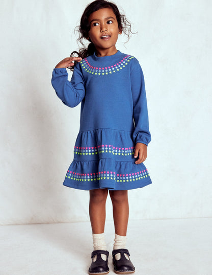 Drop Waist Sweatshirt Dress-Bluejay Embroidery-1