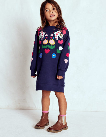 Relaxed Sweatshirt Dress-College Navy Birds-1