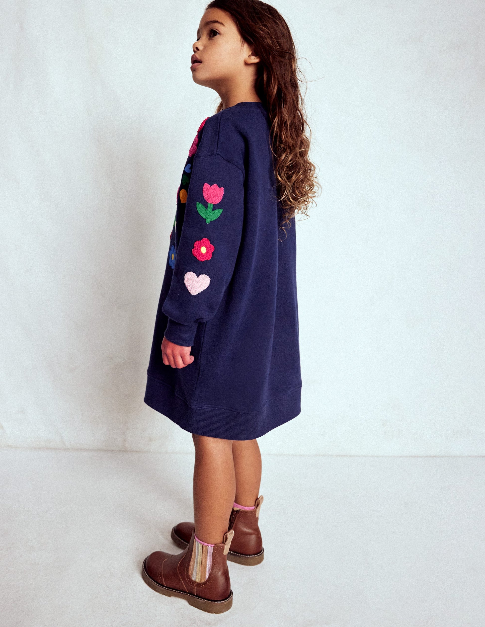 Relaxed Sweatshirt Dress-College Navy Birds-3