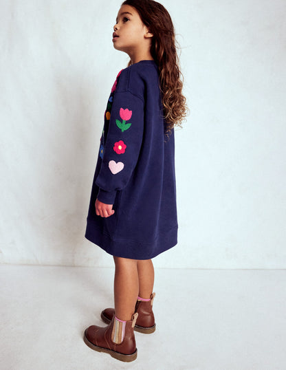 Relaxed Sweatshirt Dress-College Navy Birds-3