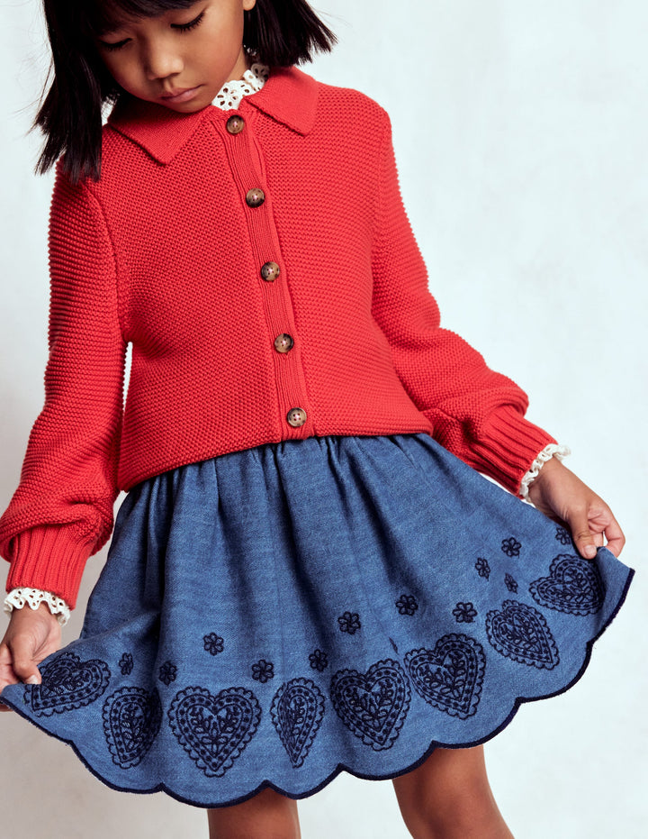 Embroidered Pull-on Skirt-Chambray