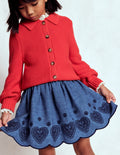 Embroidered Pull-on Skirt-Chambray