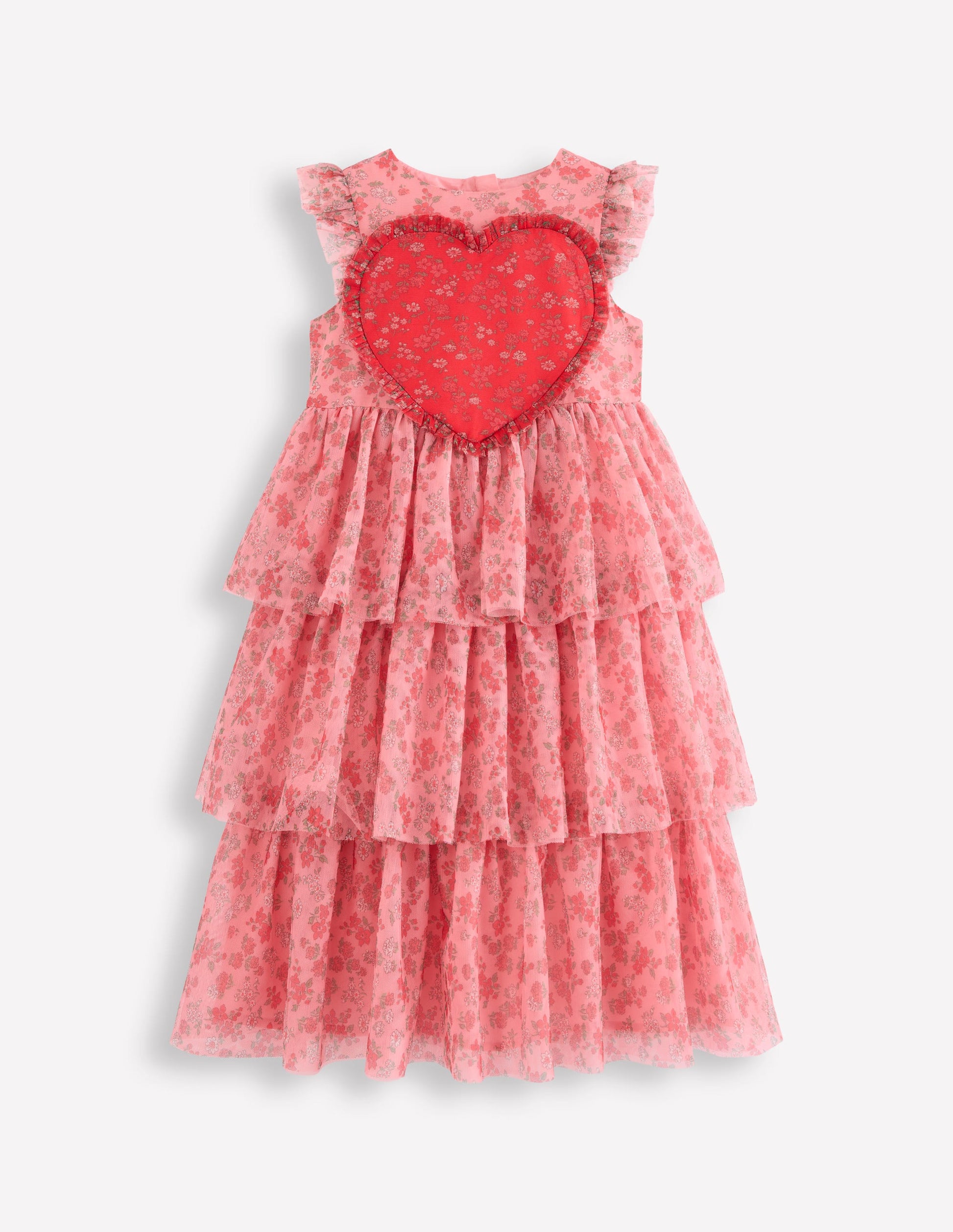 Heart Tulle Dress-Salmon Pink Meadow Floral-2