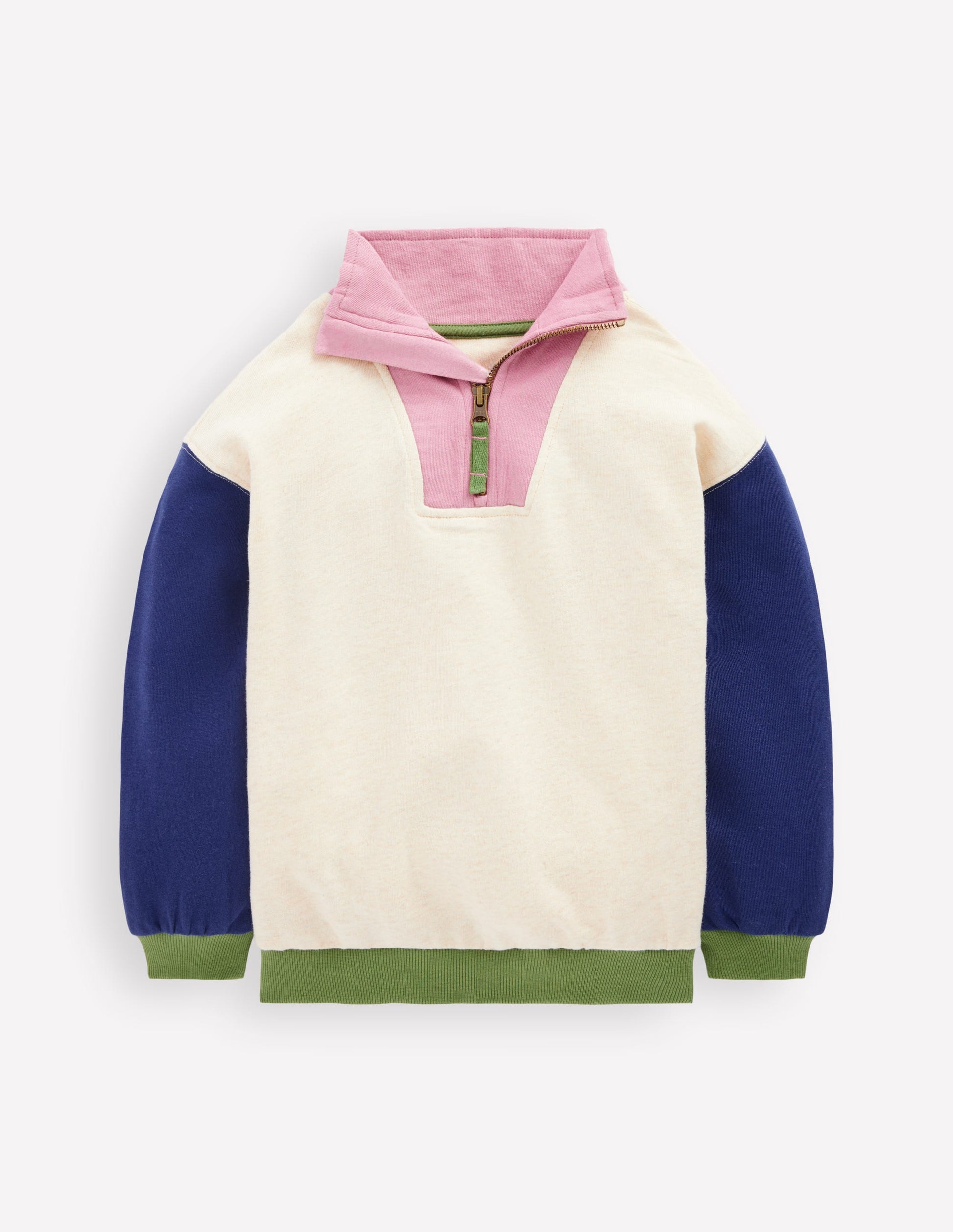 Half-zip Sweatshirt-Oatmeal Marl Colourblock-1