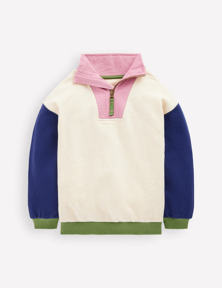 Half-zip Sweatshirt-Oatmeal Marl Colourblock