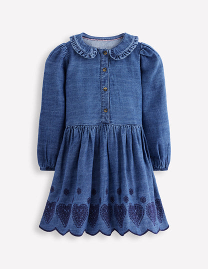 Pretty Shirt Dress-Mid Vintage Broderie Hearts-1