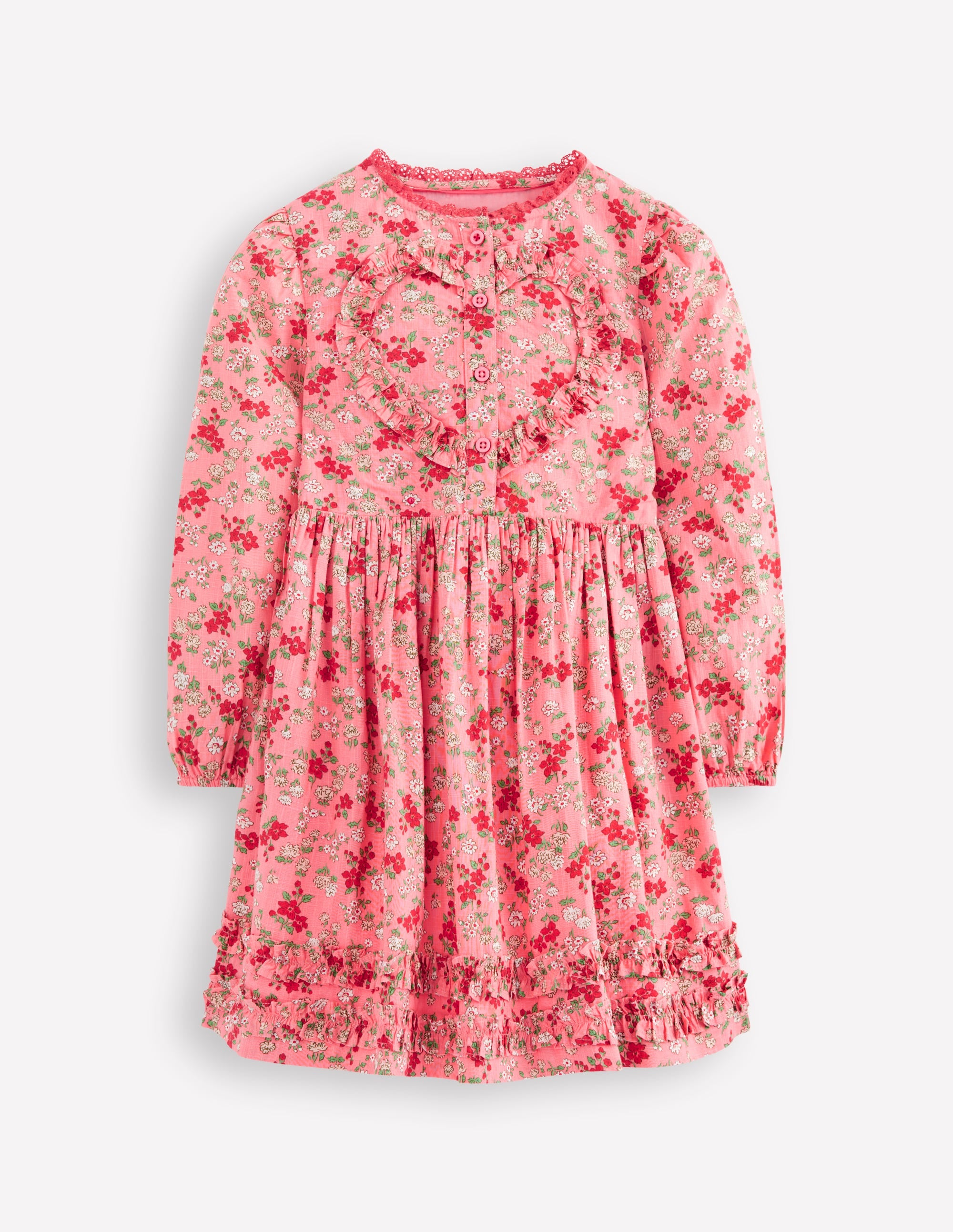 Pretty Interest Shirt Dress-Salmon Pink Meadow Floral - Image 2