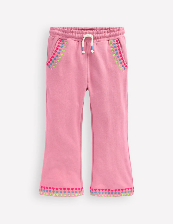 Embroidered Kickflare Joggers-Pink Haze Embroidery