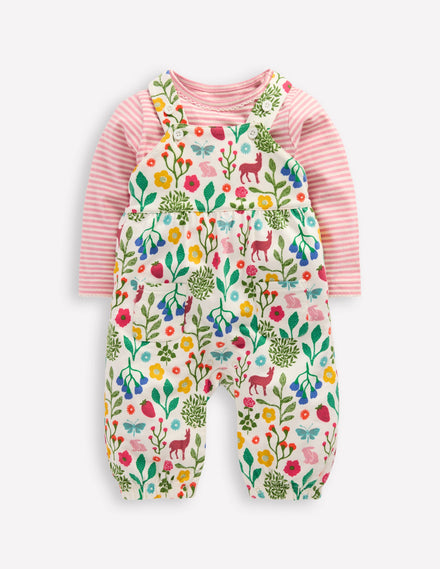 Jersey Dungaree Set-Ivory Woodland Walk