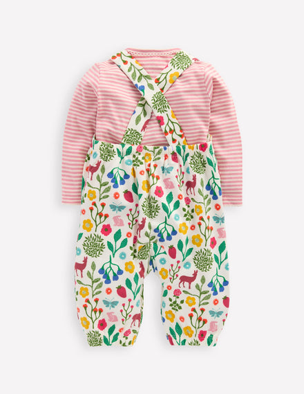 Jersey Dungaree Set-Ivory Woodland Walk