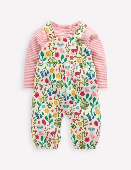 Jersey Dungaree Set-Ivory Woodland Walk