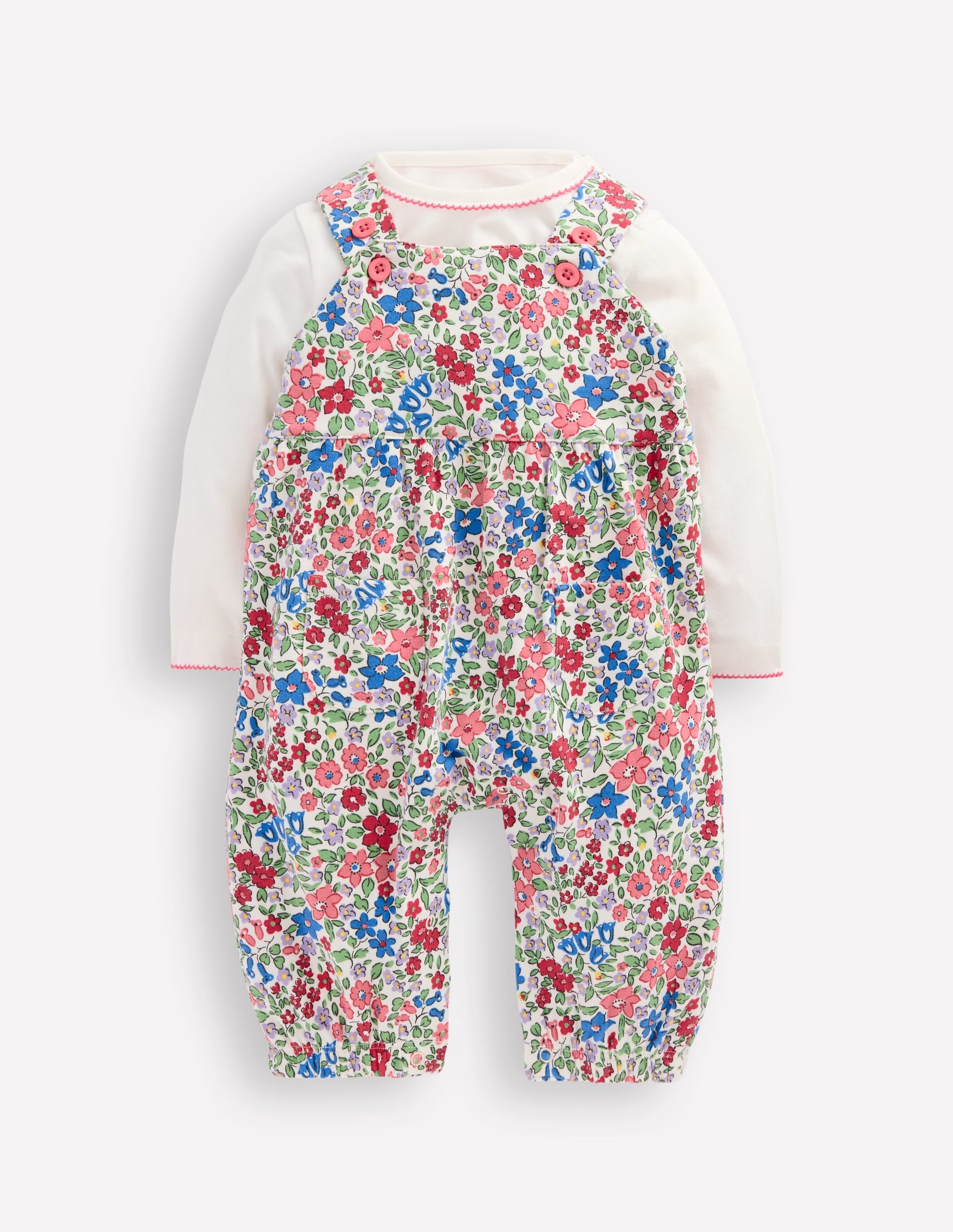 Jersey Dungaree Set-Rose Pink Flowerbed - Image 1