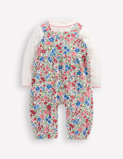 Jersey Dungaree Set-Rose Pink Flowerbed-1