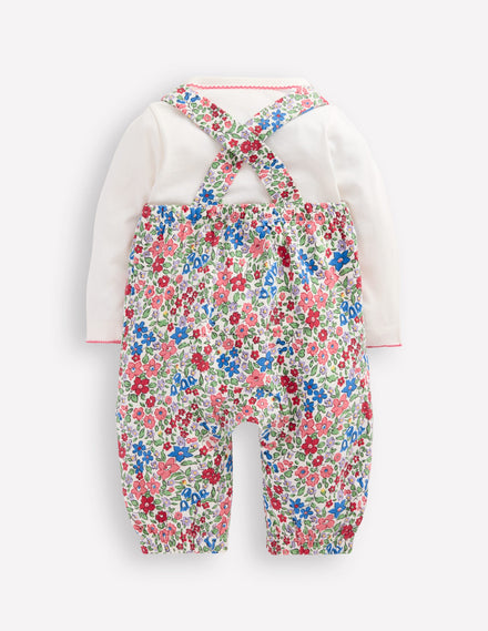 Jersey Dungaree Set-Rose Pink Flowerbed