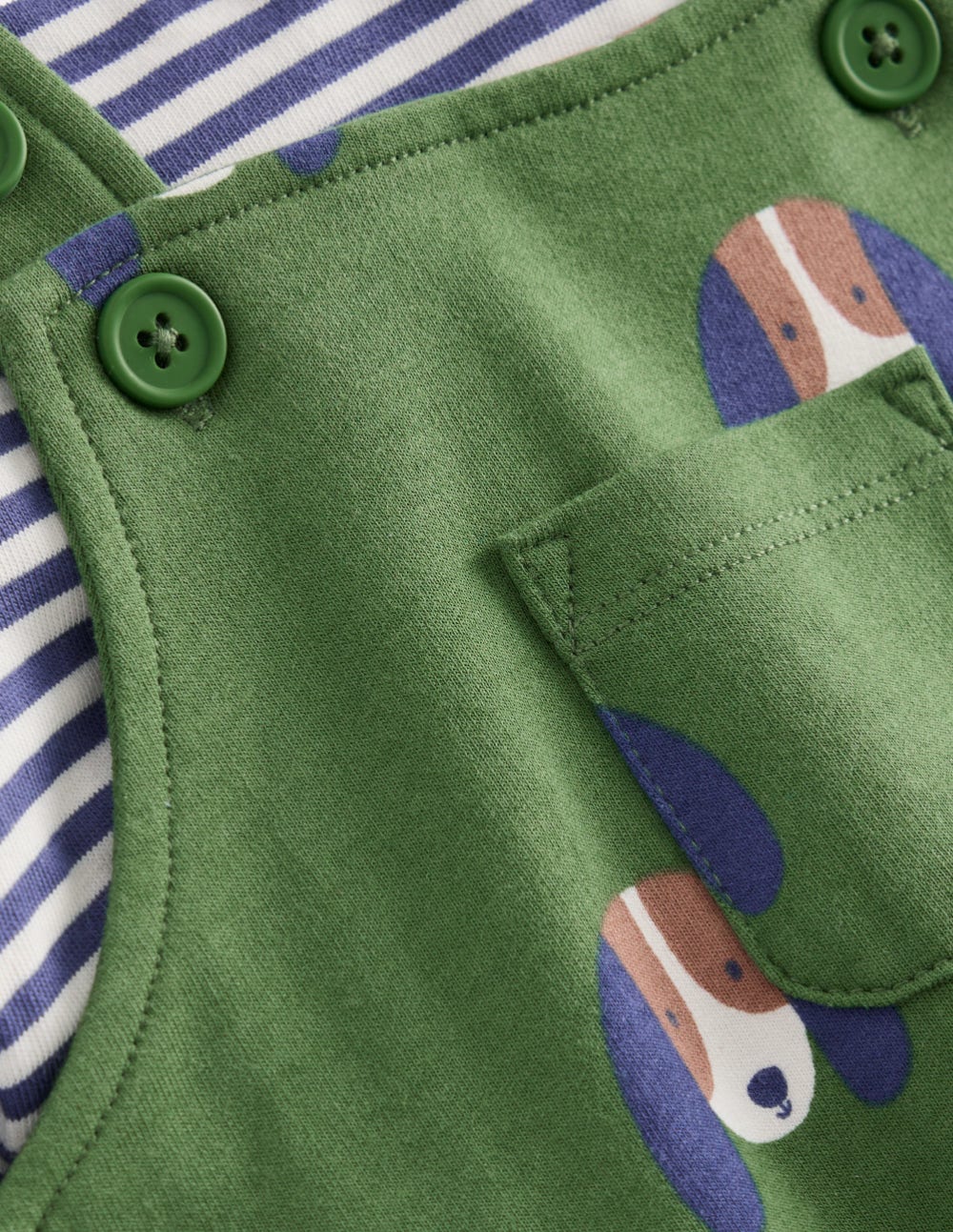 Printed Jersey Dungaree Set-Green Dogs-3