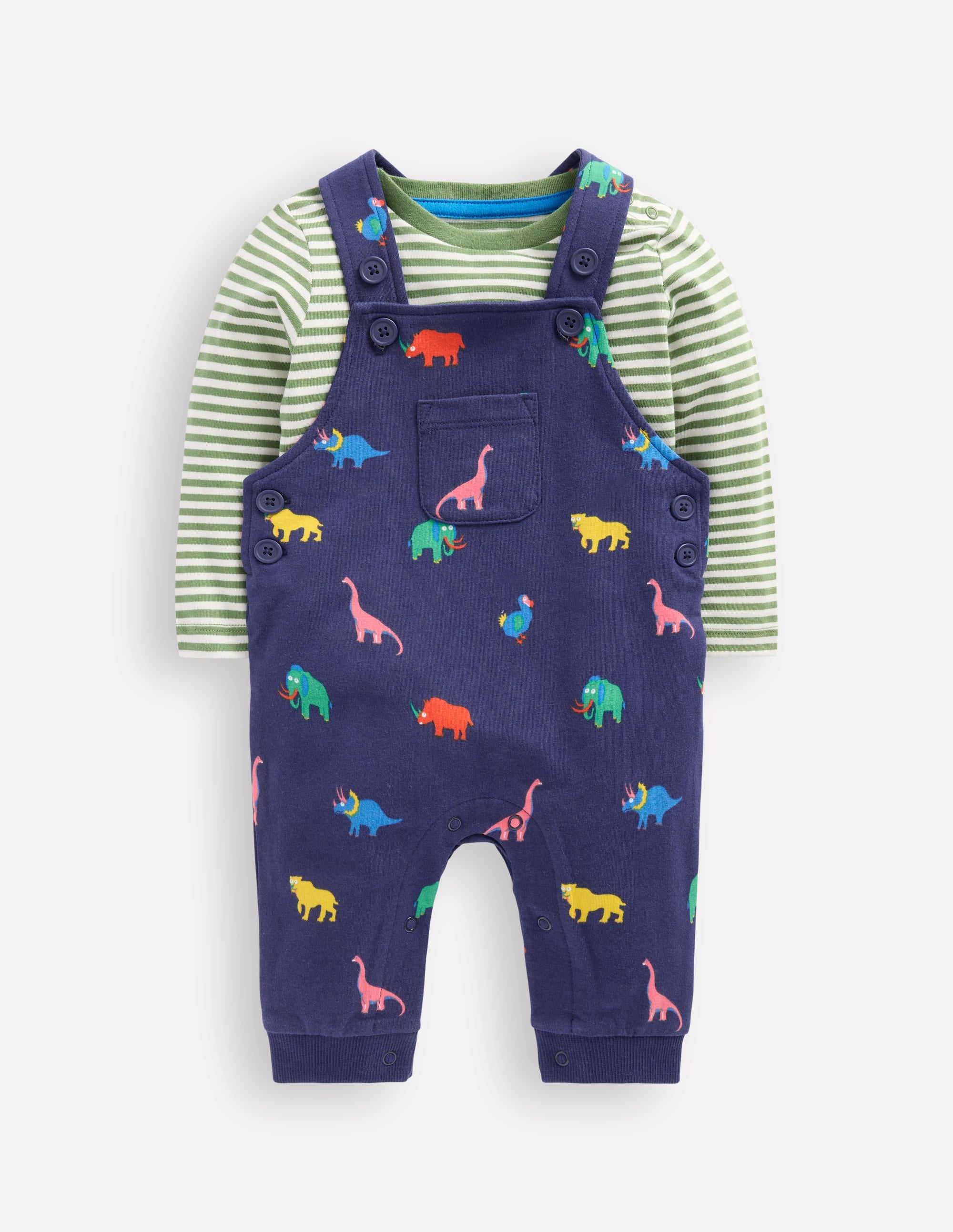 Jersey Dungarees Set-Multi Prehistoric Animals - Image 1