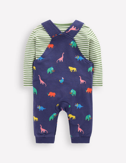 Printed Jersey Dungaree Set-Multi Prehistoric Animals