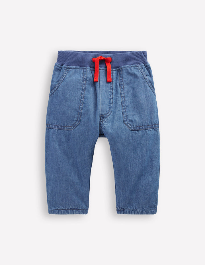 Cosy Lined Trousers-Blue Chambray