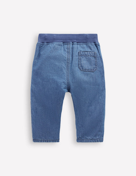 Cosy Lined Trousers-Blue Chambray